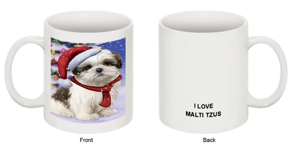 Winterland Wonderland Malti Tzu Dog In Christmas Holiday Scenic Background Coffee Mug MUG49169