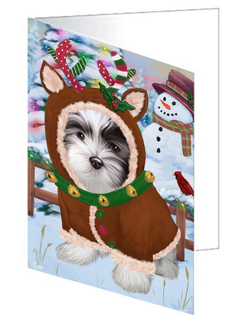 Christmas Gingerbread House Candyfest Malti Tzu Dog Handmade Artwork Assorted Pets Greeting Cards and Note Cards with Envelopes for All Occasions and Holiday Seasons GCD73880