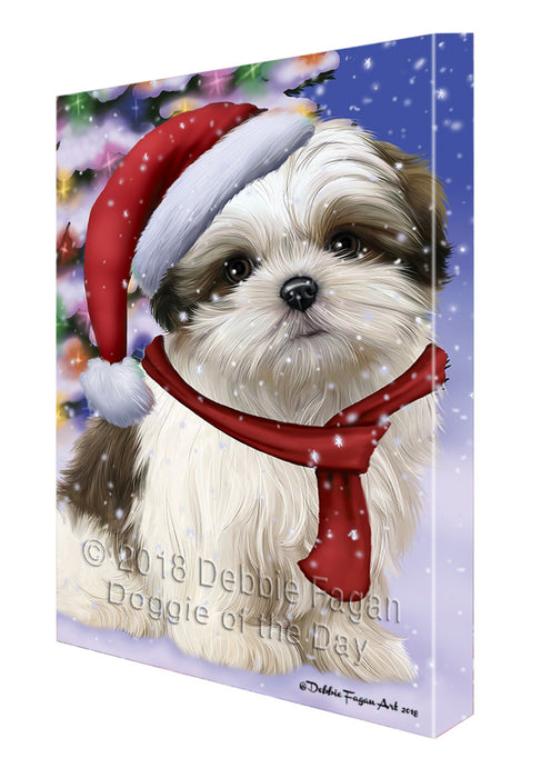 Winterland Wonderland Malti Tzu Dog In Christmas Holiday Scenic Background Canvas Print Wall Art Décor CVS101789