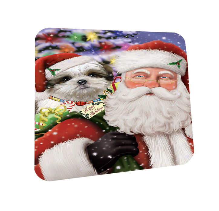 Santa Carrying Malti Tzu Dog and Christmas Presents Coasters Set of 4 CST53656