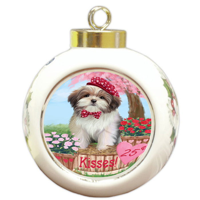 Rosie 25 Cent Kisses Malti Tzu Dog Round Ball Christmas Ornament RBPOR56328