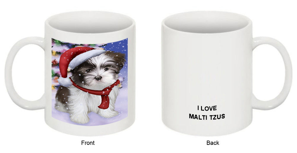 Winterland Wonderland Malti Tzu Dog In Christmas Holiday Scenic Background Coffee Mug MUG49170