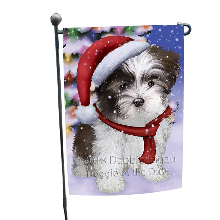 Winterland Wonderland Malti Tzu Dog In Christmas Holiday Scenic Background Garden Flag GFLG53834