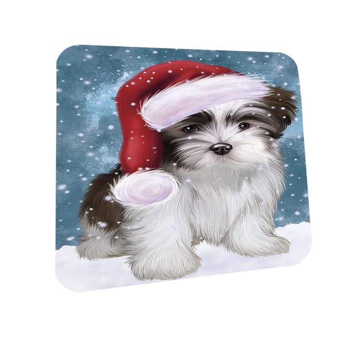 Let it Snow Christmas Holiday Malti Tzu Dog Wearing Santa Hat Mug and Coaster Set MUC54306