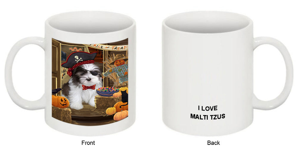 Enter at Own Risk Trick or Treat Halloween Malti Tzu Dog Coffee Mug MUG48594