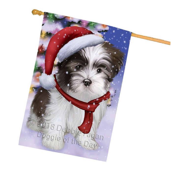 Winterland Wonderland Malti Tzu Dog In Christmas Holiday Scenic Background House Flag FLG53970