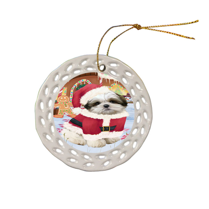 Christmas Gingerbread House Candyfest Malti Tzu Dog Ceramic Doily Ornament DPOR56812