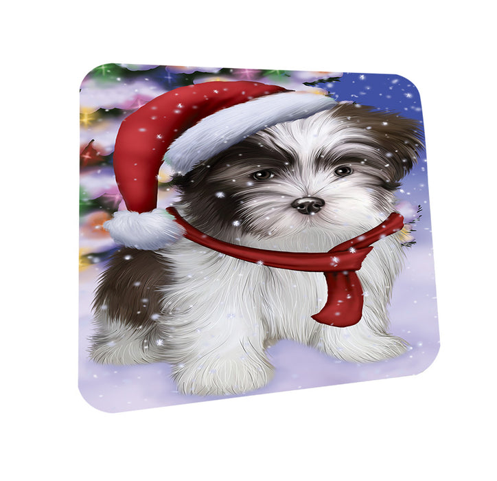 Winterland Wonderland Malti Tzu Dog In Christmas Holiday Scenic Background Coasters Set of 4 CST53730