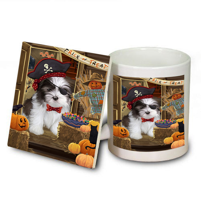Enter at Own Risk Trick or Treat Halloween Malti Tzu Dog Mug and Coaster Set MUC53188
