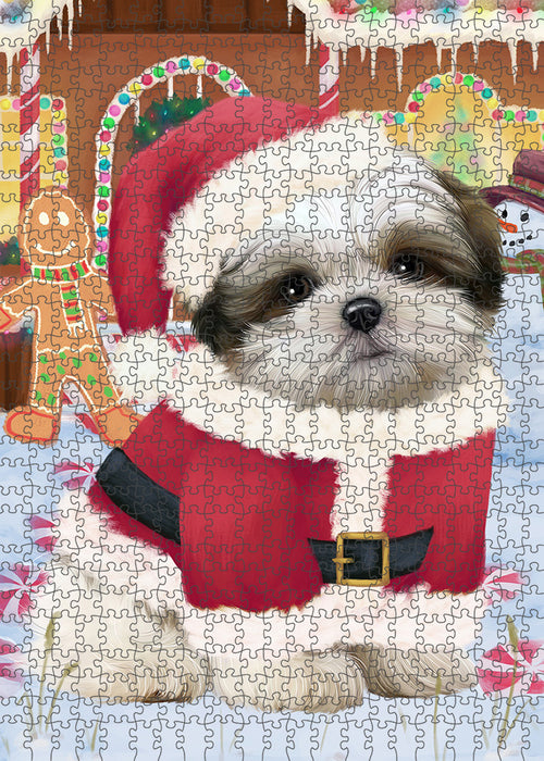 Christmas Gingerbread House Candyfest Malti Tzu Dog Puzzle with Photo Tin PUZL94024