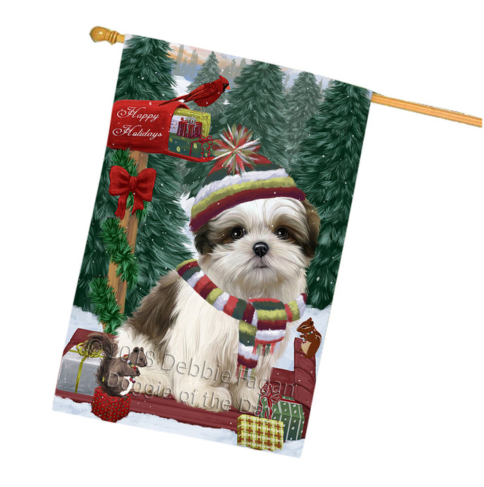 Merry Christmas Woodland Sled Malti Tzu Dog House Flag FLG55405