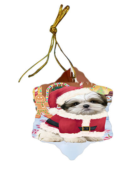Christmas Gingerbread House Candyfest Malti Tzu Dog Star Porcelain Ornament SPOR56812