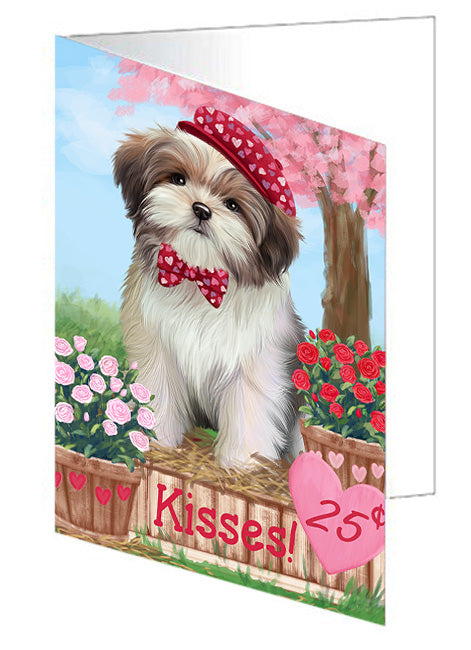 Rosie 25 Cent Kisses Malti Tzu Dog Handmade Artwork Assorted Pets Greeting Cards and Note Cards with Envelopes for All Occasions and Holiday Seasons GCD72431