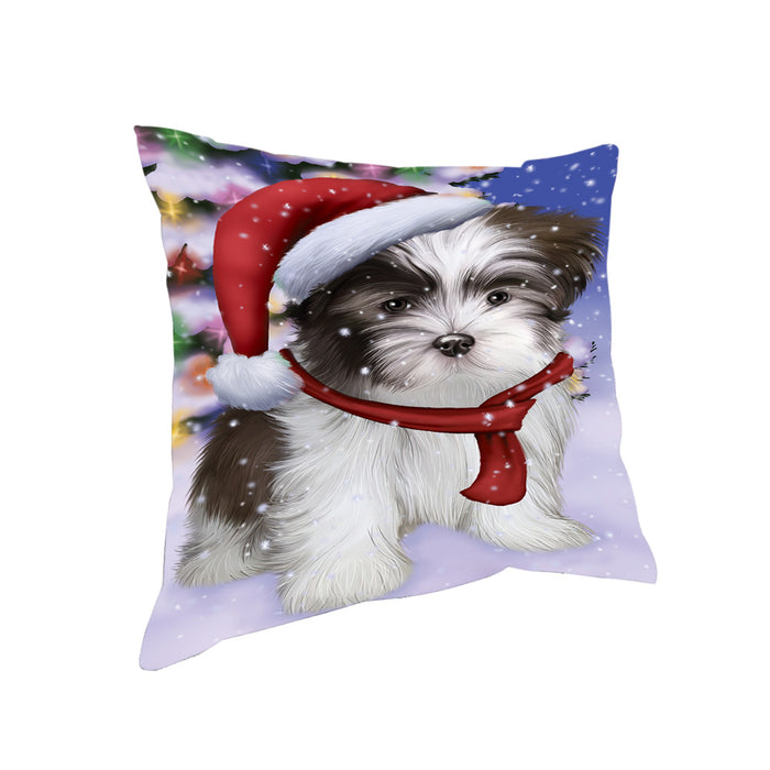 Winterland Wonderland Malti Tzu Dog In Christmas Holiday Scenic Background Pillow PIL71712