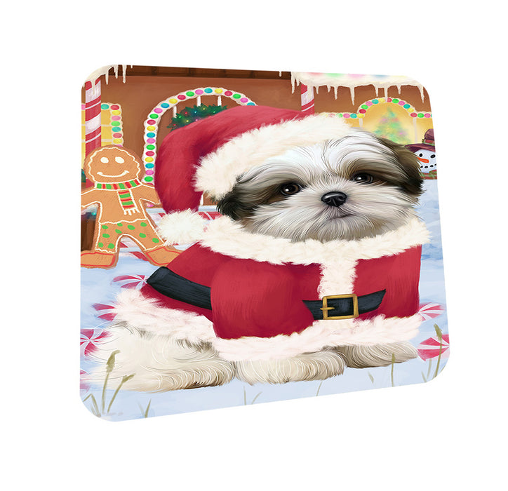 Christmas Gingerbread House Candyfest Malti Tzu Dog Coasters Set of 4 CST56414