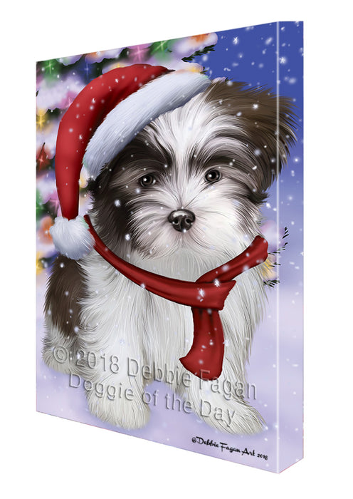 Winterland Wonderland Malti Tzu Dog In Christmas Holiday Scenic Background Canvas Print Wall Art Décor CVS101798