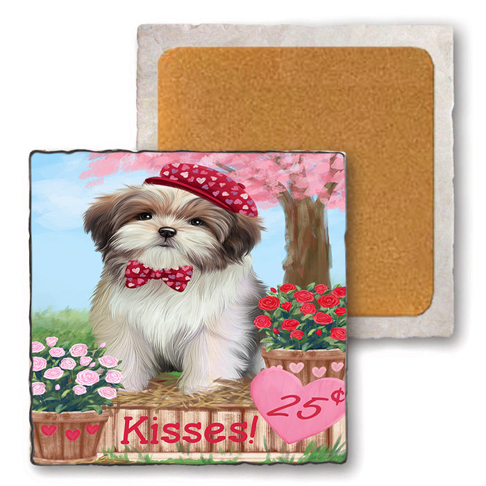 Rosie 25 Cent Kisses Malti Tzu Dog Set of 4 Natural Stone Marble Tile Coasters MCST50972