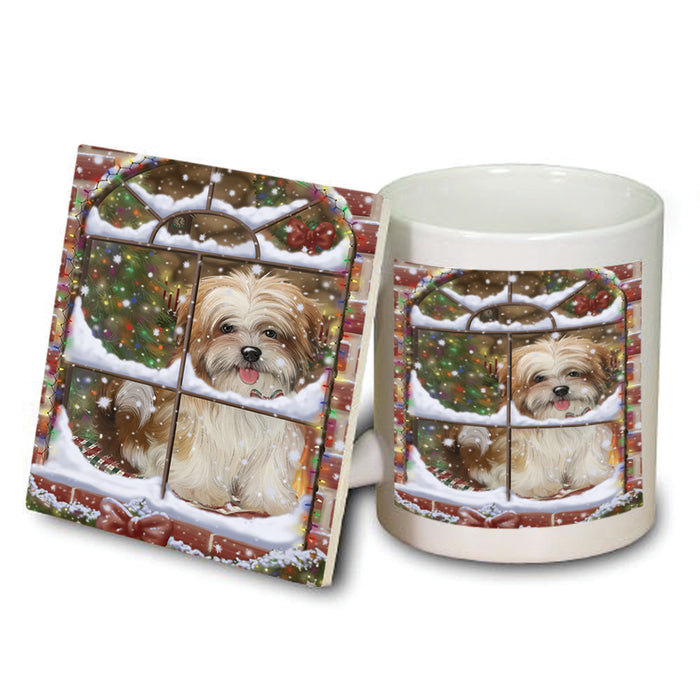 Please Come Home For Christmas Malti Tzu Dog Sitting In Window Mug and Coaster Set MUC53934