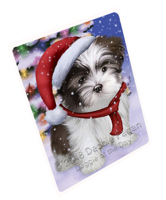Winterland Wonderland Malti Tzu Dog In Christmas Holiday Scenic Background Large Refrigerator / Dishwasher Magnet RMAG83514