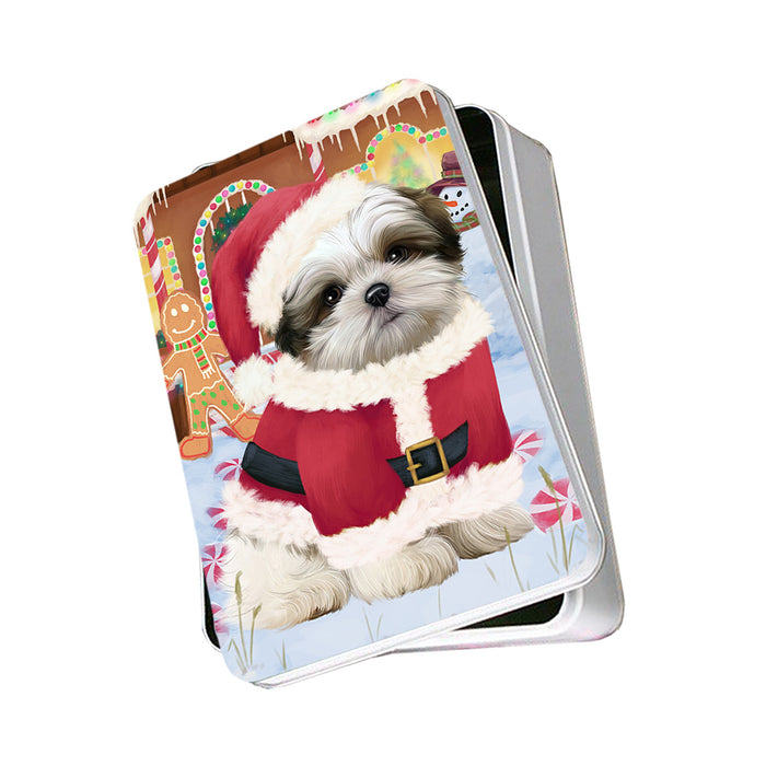 Christmas Gingerbread House Candyfest Malti Tzu Dog Photo Storage Tin PITN56399