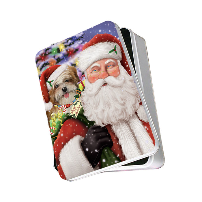 Santa Carrying Malti Tzu Dog and Christmas Presents Photo Storage Tin PITN53642