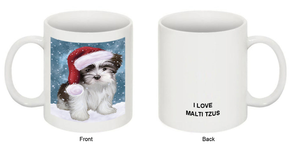 Let it Snow Christmas Holiday Malti Tzu Dog Wearing Santa Hat Coffee Mug MUG49712