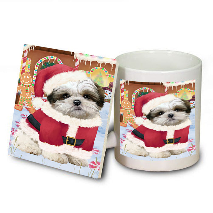 Christmas Gingerbread House Candyfest Malti Tzu Dog Mug and Coaster Set MUC56448
