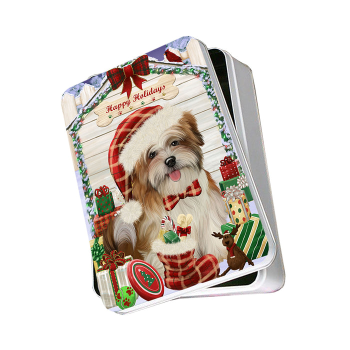 Happy Holidays Christmas Malti Tzu Dog House With Presents Photo Storage Tin PITN52158