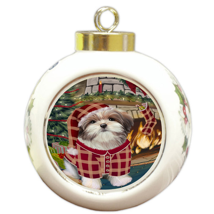 The Stocking was Hung Malti Tzu Dog Round Ball Christmas Ornament RBPOR55722