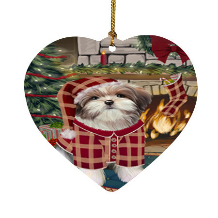 The Stocking was Hung Malti Tzu Dog Heart Christmas Ornament HPOR55722