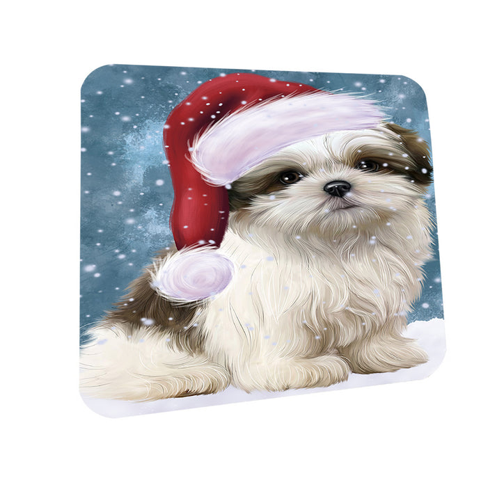 Let it Snow Christmas Holiday Malti Tzu Dog Wearing Santa Hat Mug and Coaster Set MUC54307