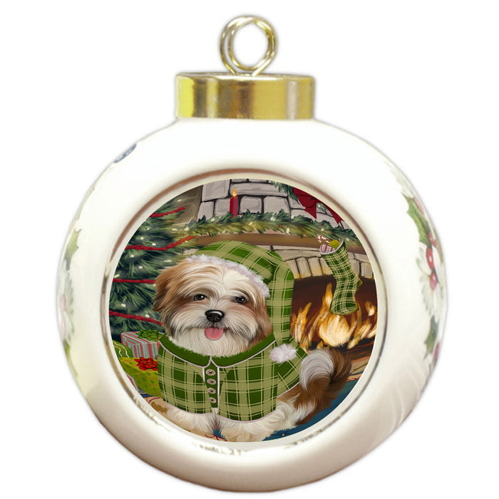 The Stocking was Hung Malti Tzu Dog Round Ball Christmas Ornament RBPOR55723
