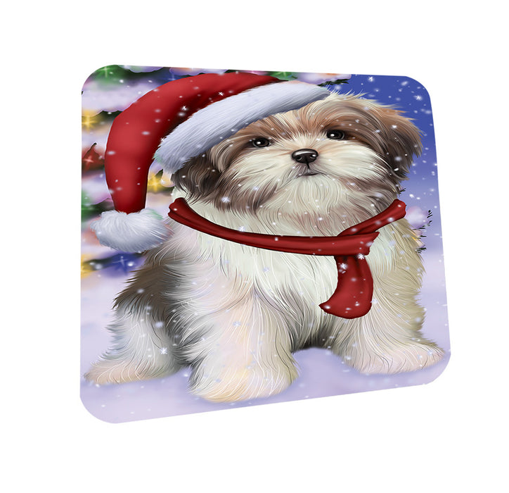 Winterland Wonderland Malti Tzu Dog In Christmas Holiday Scenic Background Coasters Set of 4 CST53731