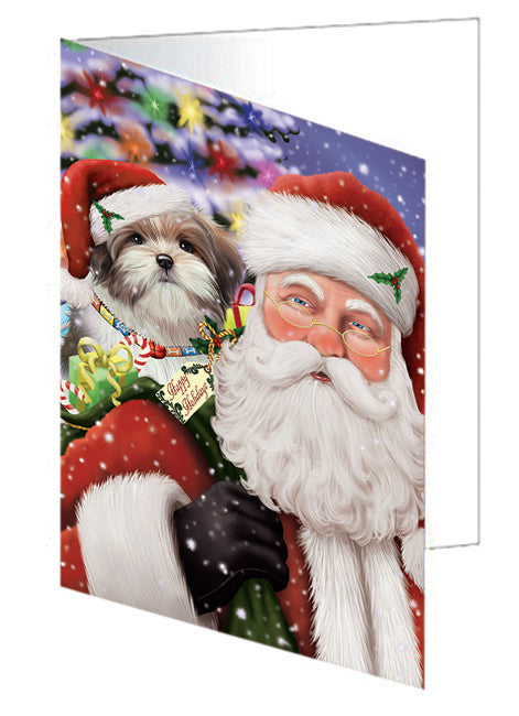 Santa Carrying Malti Tzu Dog and Christmas Presents Handmade Artwork Assorted Pets Greeting Cards and Note Cards with Envelopes for All Occasions and Holiday Seasons GCD65129
