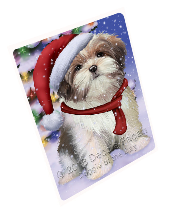 Winterland Wonderland Malti Tzu Dog In Christmas Holiday Scenic Background Large Refrigerator / Dishwasher Magnet RMAG83520