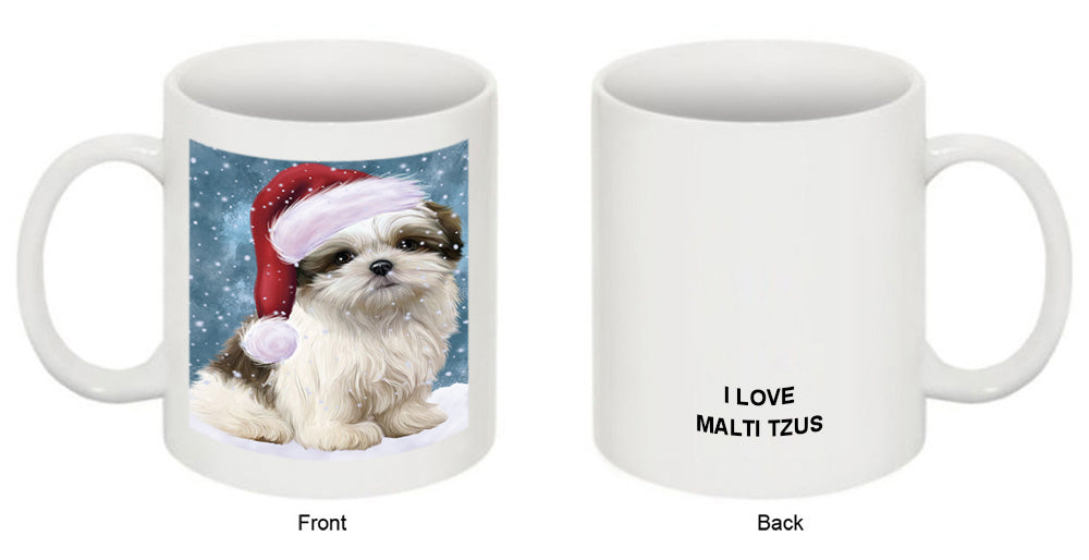 Let it Snow Christmas Holiday Malti Tzu Dog Wearing Santa Hat Coffee Mug MUG49713