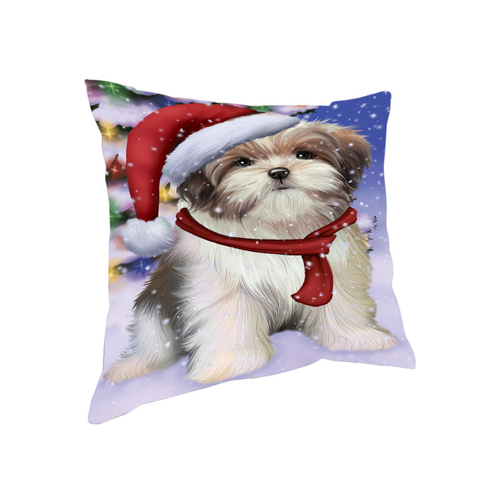Winterland Wonderland Malti Tzu Dog In Christmas Holiday Scenic Background Pillow PIL71716