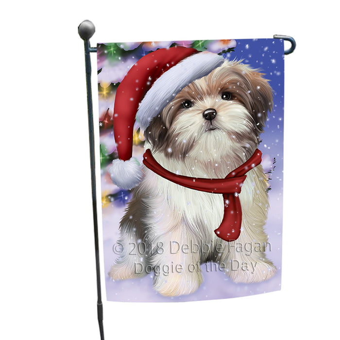 Winterland Wonderland Malti Tzu Dog In Christmas Holiday Scenic Background Garden Flag GFLG53835