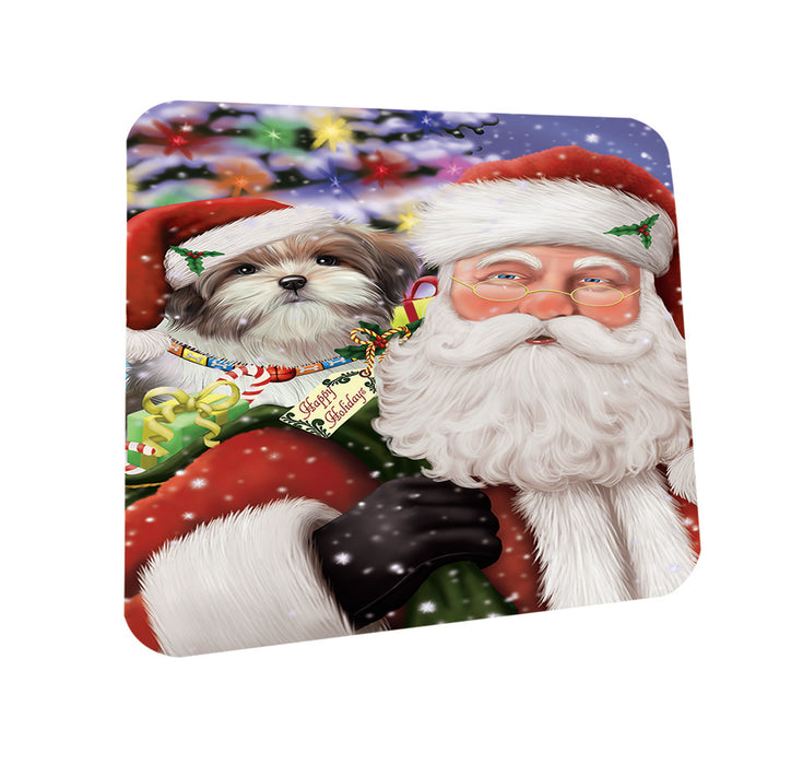 Santa Carrying Malti Tzu Dog and Christmas Presents Coasters Set of 4 CST53658