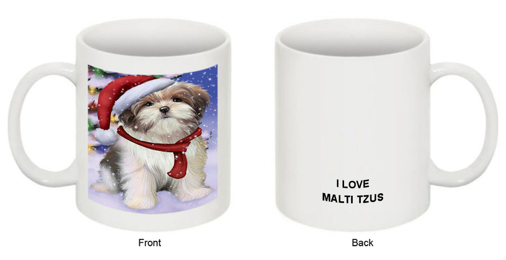 Winterland Wonderland Malti Tzu Dog In Christmas Holiday Scenic Background Coffee Mug MUG49171