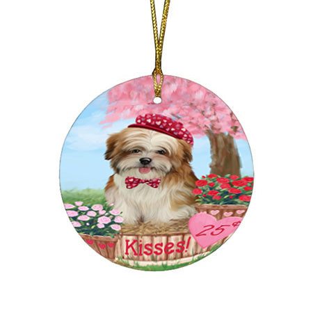 Rosie 25 Cent Kisses Malti Tzu Dog Round Flat Christmas Ornament RFPOR56329
