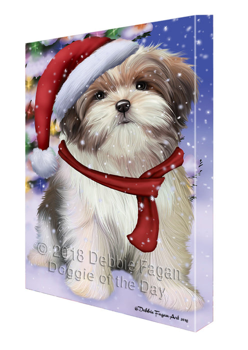 Winterland Wonderland Malti Tzu Dog In Christmas Holiday Scenic Background Canvas Print Wall Art Décor CVS101807