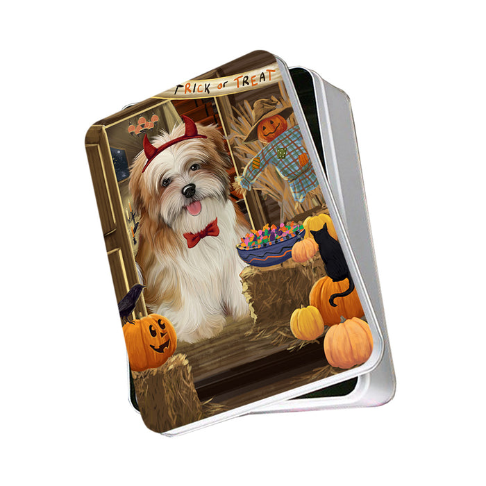 Enter at Own Risk Trick or Treat Halloween Malti Tzu Dog Photo Storage Tin PITN53197