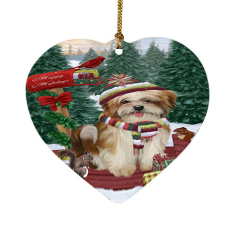 Merry Christmas Woodland Sled Malti Tzu Dog Heart Christmas Ornament HPOR55333