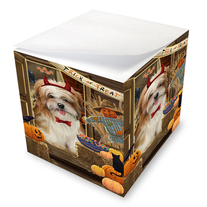Enter at Own Risk Trick or Treat Halloween Malti Tzu Dog Note Cube NOC53197