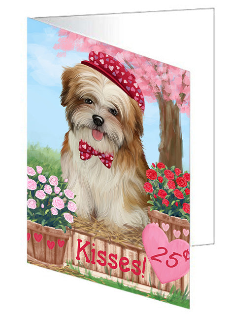 Rosie 25 Cent Kisses Malti Tzu Dog Handmade Artwork Assorted Pets Greeting Cards and Note Cards with Envelopes for All Occasions and Holiday Seasons GCD72434