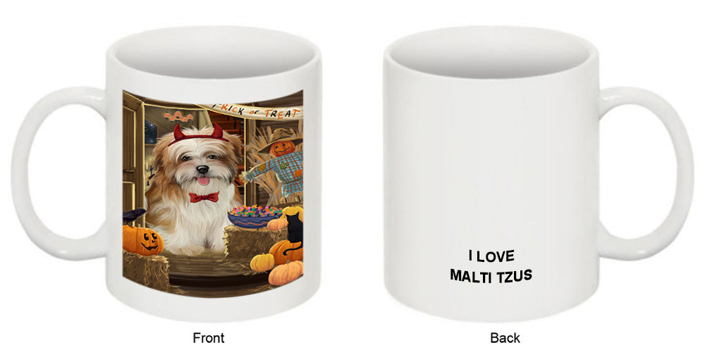 Enter at Own Risk Trick or Treat Halloween Malti Tzu Dog Coffee Mug MUG48595