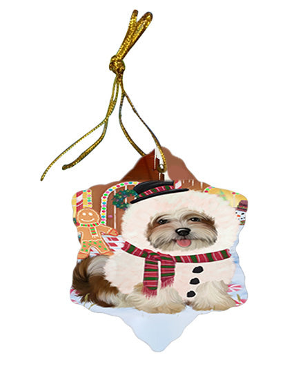 Christmas Gingerbread House Candyfest Malti Tzu Dog Star Porcelain Ornament SPOR56813