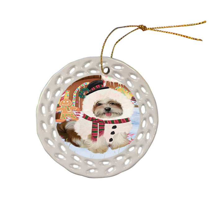 Christmas Gingerbread House Candyfest Malti Tzu Dog Ceramic Doily Ornament DPOR56813