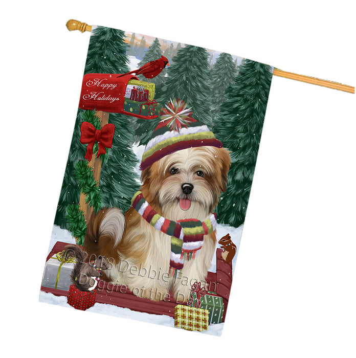 Merry Christmas Woodland Sled Malti Tzu Dog House Flag FLG55406